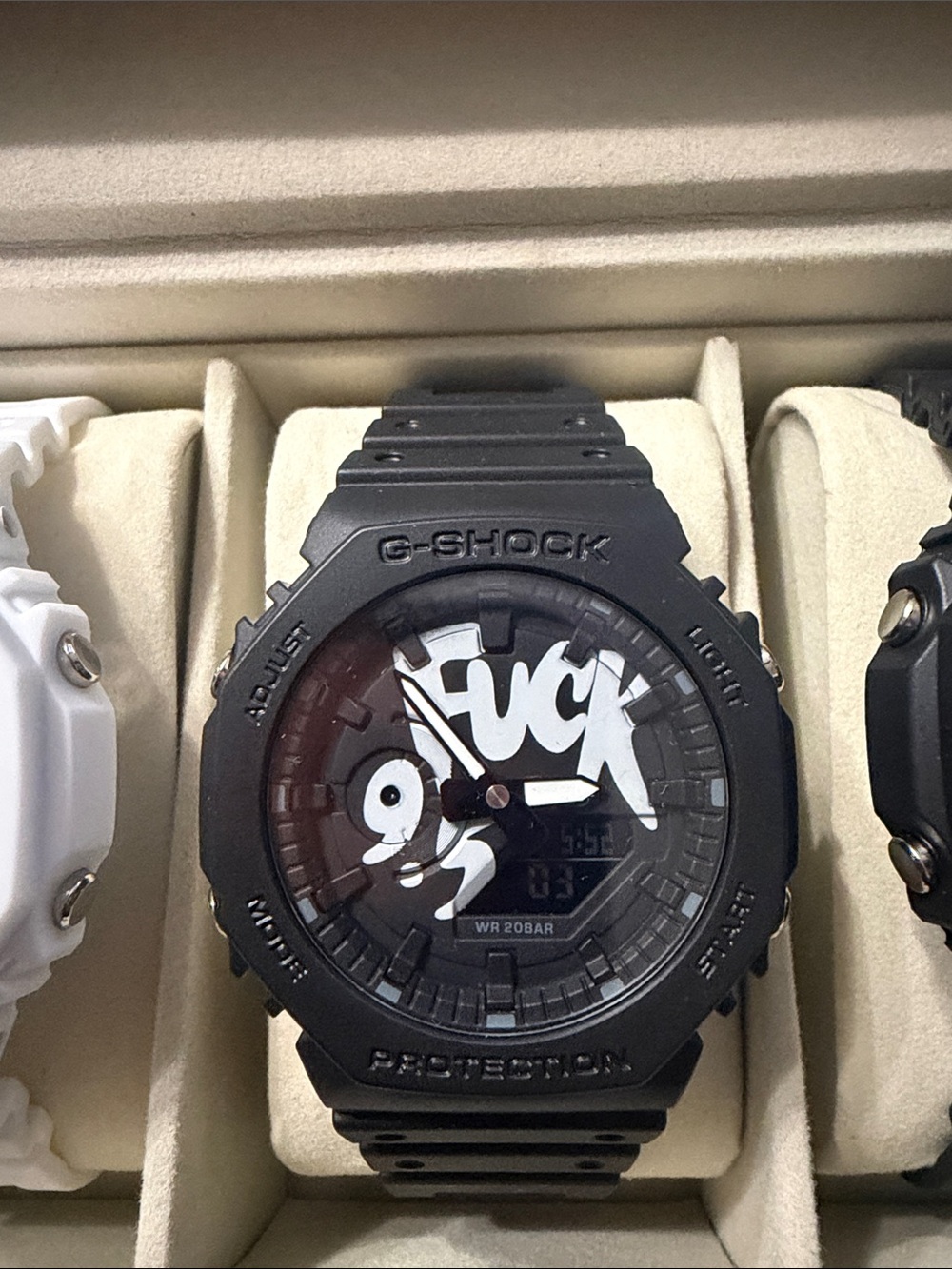 G-Shock Black Watch with White Graffiti Dial Accent